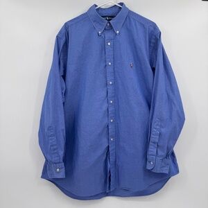 Ralph Lauren Shirt Men 17 Blue Yarmouth Button Up Long Sleeve Flesh Pony Cotton
